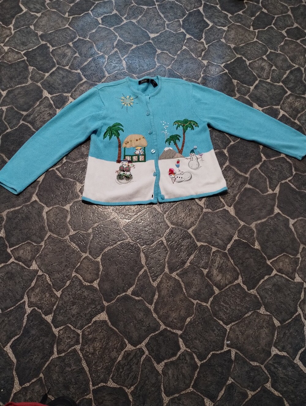 Crystal-Kobe holiday Christmas Snowman button up sweater Size L VINTAGE 90s